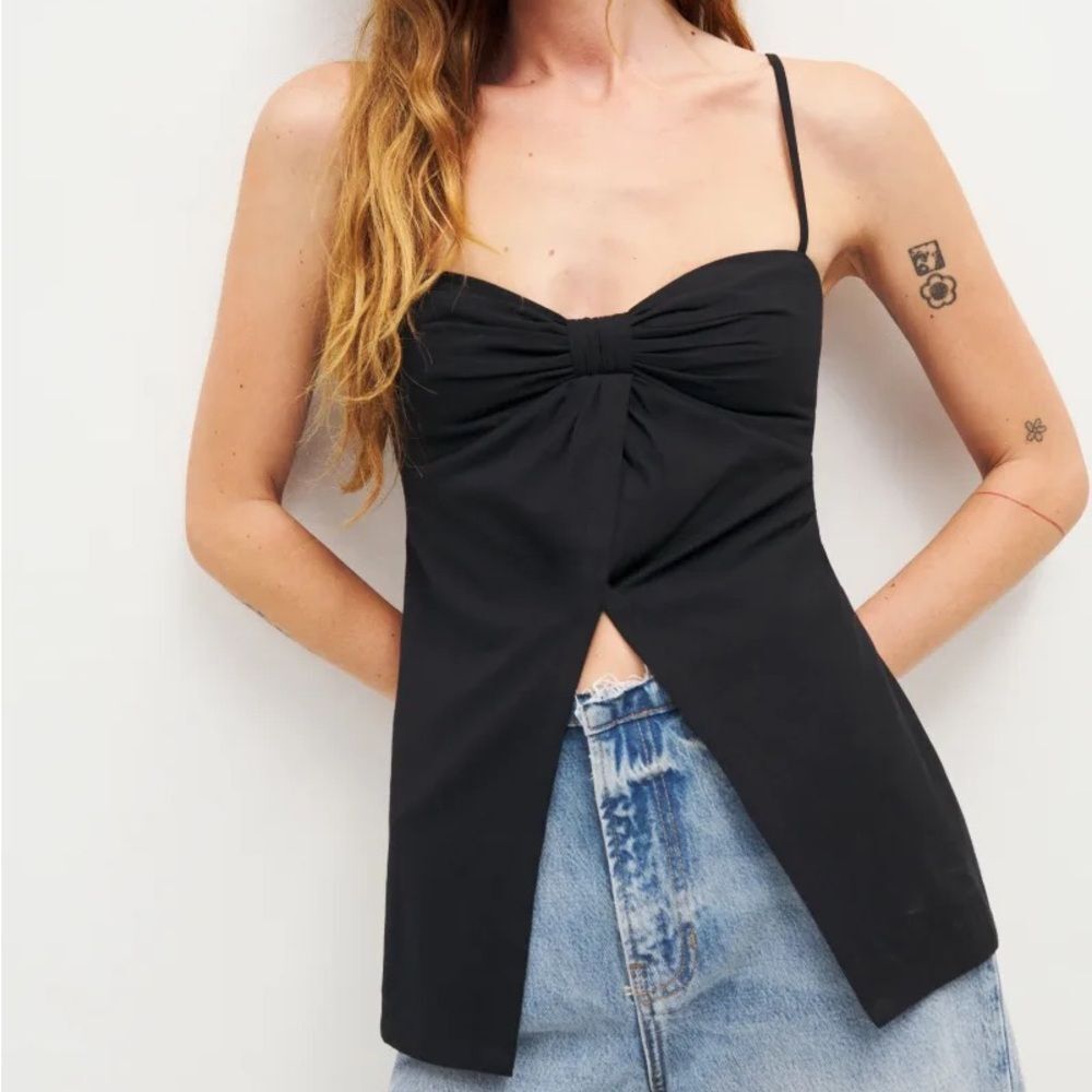Reformation Black Spaghetti Strap Twist Front Tank Top